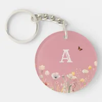 Pretty Colors Watercolor Wildflowers and Monogram Keychain