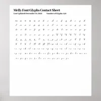 Melly Font Glyphs Contact Sheet Poster