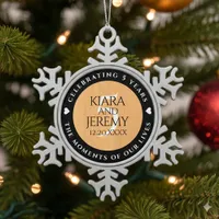 Elegant 5th Wood Wedding Anniversary Celebration Snowflake Pewter Christmas Ornament