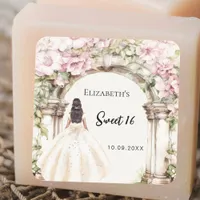 Pink florals marble arch dress Sweet 16 Square Sticker