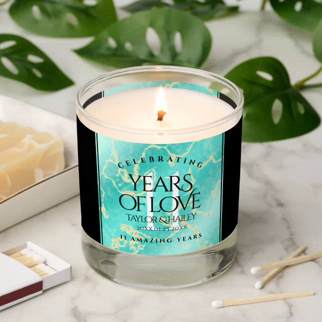 Elegant 11th Turquoise Wedding Anniversary Scented Candle