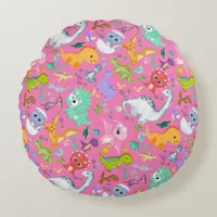 Cute Dinosaur Pattern on Pink | Round Pillow