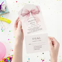 Bow pink beige cream Bridal Shower rsvp All In One Invitation