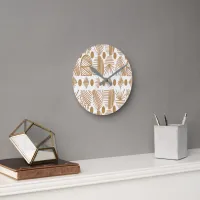 Caribbean Tribal Mudcloth: White, Gold Round Clock