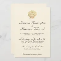 Vintage Neutral Color Single Seashell Wedding Invitation