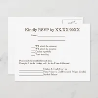 Personalized Bride & Groom RSVP and Menu Postcard