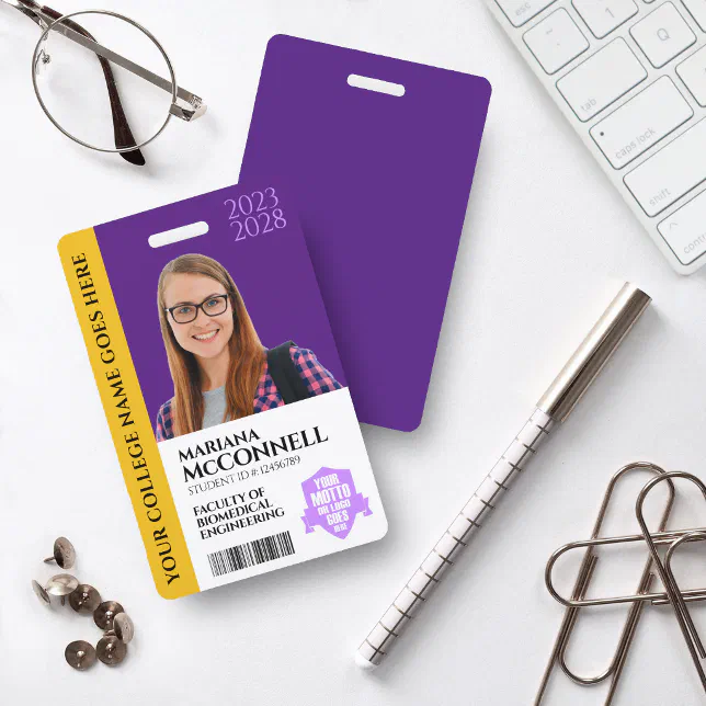 Purple Gold School College University Student ID Badge