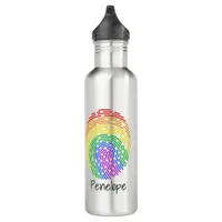 Rainbow Fingerprint Monogram Stainless Steel Water Bottle