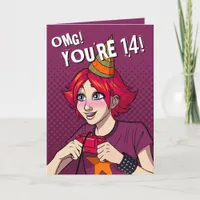 Punk Cartoon Gamer Teen Girl 14th Birthday Card