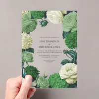 Botanical Green, Fern Shadow & Ivory Bud Wedding Acrylic Invitations