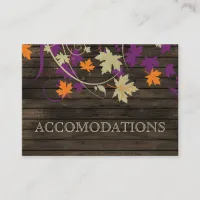 Barnwood Rustic plum leaves wedding accomodations Business Card