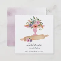 Elegant Pink Floral Wedding Cake Makers Bakery Square Business Card