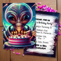 Funny Alien Themed Birthday Party  Invitation