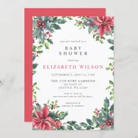 Rustic Poinsettias Holly Christmas Baby Shower  Invitation