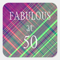 Fabulous at 50 Glitch Square Sticker