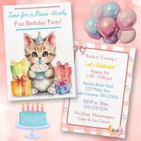 Sweet Birthday Kitten Colorful Invitation