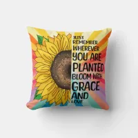 Inspirational Quote and Hand Drawn Sunflower Throw Pillow