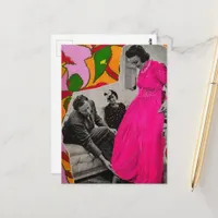 Hot Pink Dress Model Lady Flowers AI Enhanced Postcard