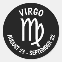 Black and White Horoscope Virgo Sign  Classic Round Sticker