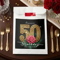 Elegant Glam Black Gold Red Rose 50th Birthday Favor Bag
