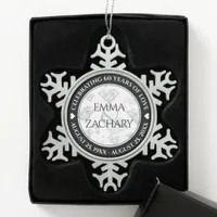 Elegant 60th 75th Diamond Wedding Anniversary Snowflake Pewter Christmas Ornament