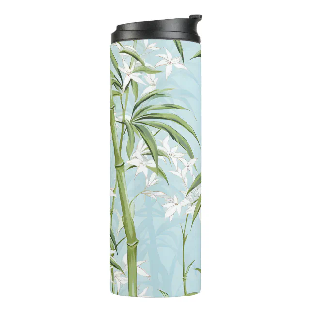 Modern Bamboo Pattern Flower Blue & Green Thermal Tumbler