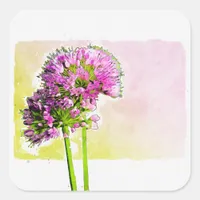 Pink Allium Watercolor Floral Sticker Seal