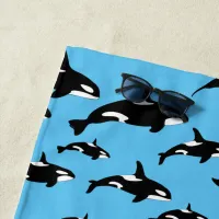 Orca Killer Whale Pattern on Blue Ocean Beach Towel