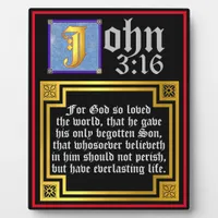 John 316 Blue Illuminated Letter Easter Biblical Plaque