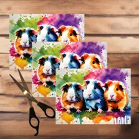 Cute guinea pigs with splashes of color tissue paper