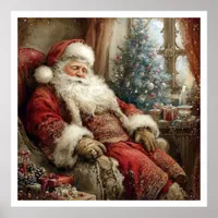 Vintage Santa Claus Sleeping Illustration Style Poster