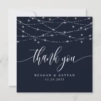 String Lights Navy Blue Elegant Wedding Thank You Card