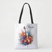 Watercolor Cello and Flowers Personalized Tote Bag