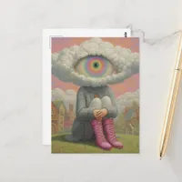 surreal art head in the clouds  postcard