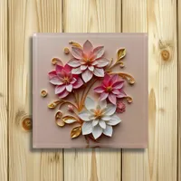 Pink and Gold Flowers | Paper Quilling  Paperweight