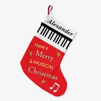 Piano Keys Bright Red Music Themed Personalized Small Christmas Stocking