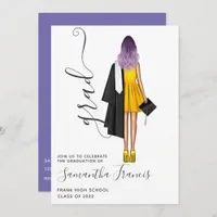 Black, Purple and Gold Girl Graduation Party Invitation