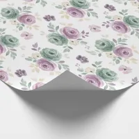 Abstract Floral Watercolor Teal Mauve Beige Wrapping Paper