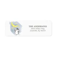 Penguin Moon Watercolor Baby Shower Return Address Label