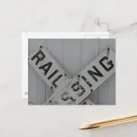 Snowy Rail Crossing Sign Postcard
