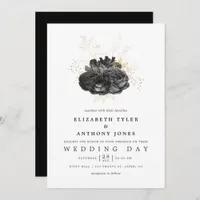 Vintage Black and Gold Floral Wedding Invitation