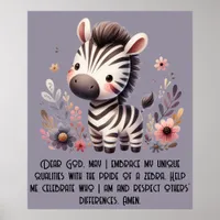 Woodland Zebra Kids Christian Prayer on Purple | Poster