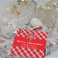 Snowflake On Red Retro Vintage Christmas Plaid  Favor Tags