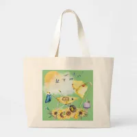 Cute Watercolor Cottagecore Yellow on green | Large Tote Bag