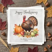 Vintage Watercolor Turkey Family Thanksgiving Napkins