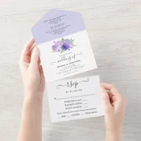 Ultra Violet Watercolor Floral Wedding All In One  All In One Invitation