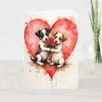 Whimsical Cute Dogs Valentine Hearts and Red Roses Card
