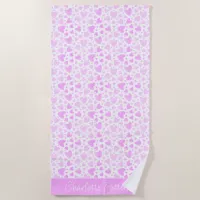 Girly Pink Love Hearts Personalized Name Holiday Beach Towel