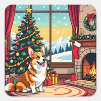 A Cute Festive Corgi Christmas Square Sticker