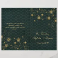 green gold Snowflakes wedding programs folded